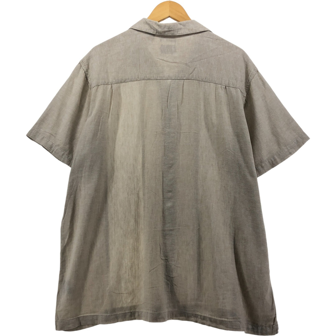 90s-00'S Haggar Washable Linen Two-Tone Short Sleeve Open Collar Rayon and Linen Box Shirt, Men's Size XL linen Beige type Vintage Second Hand