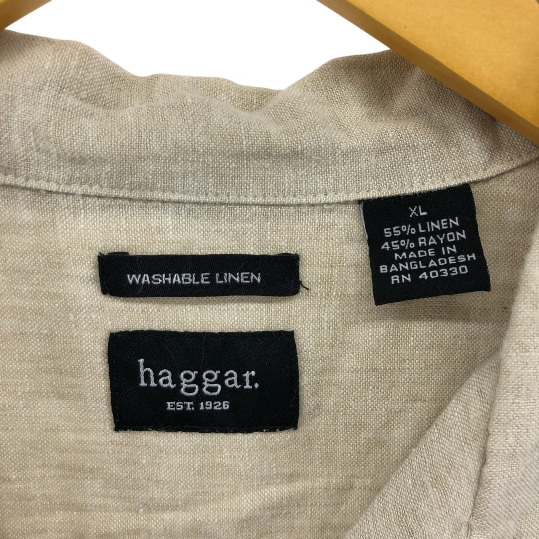 90s-00'S Haggar Washable Linen Two-Tone Short Sleeve Open Collar Rayon and Linen Box Shirt, Men's Size XL linen Beige type Vintage Second Hand