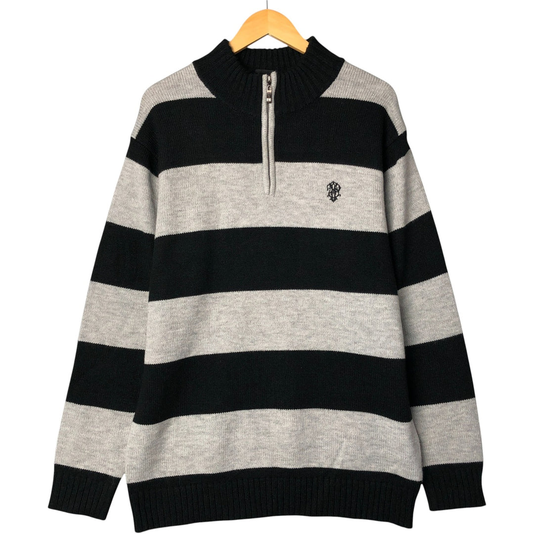 SOUTHPOLE Border Pattern Acrylic Knit Half-Zip Sweater, Men's Size XL acrylic gray type Vintage Second Hand