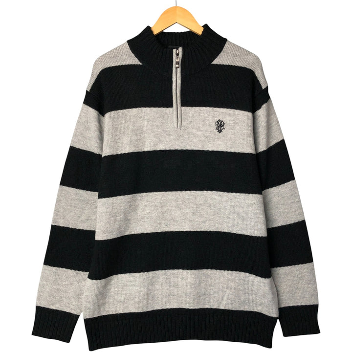 SOUTHPOLE Border Pattern Acrylic Knit Half-Zip Sweater, Men's Size XL acrylic gray type Vintage Second Hand