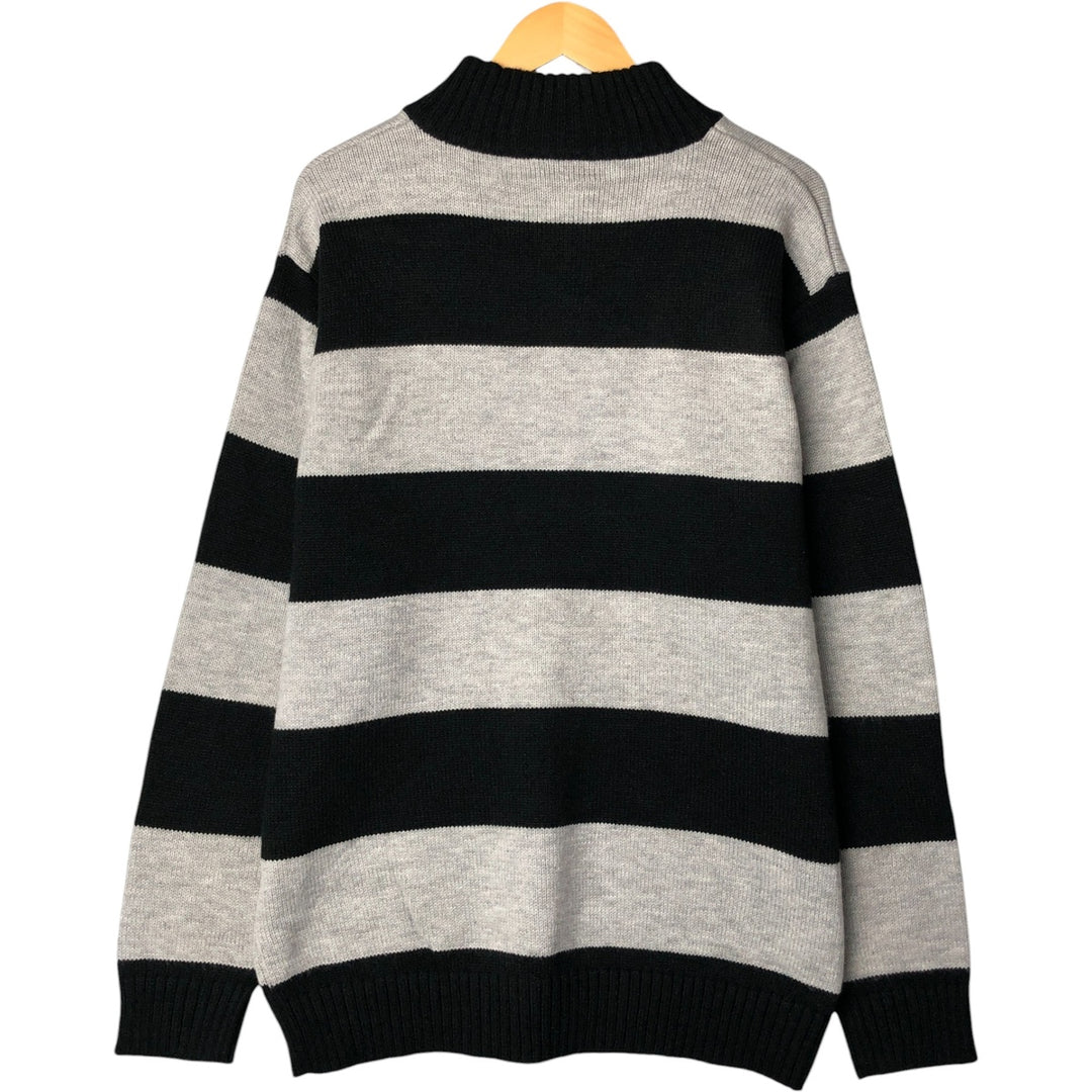 SOUTHPOLE Border Pattern Acrylic Knit Half-Zip Sweater, Men's Size XL acrylic gray type Vintage Second Hand