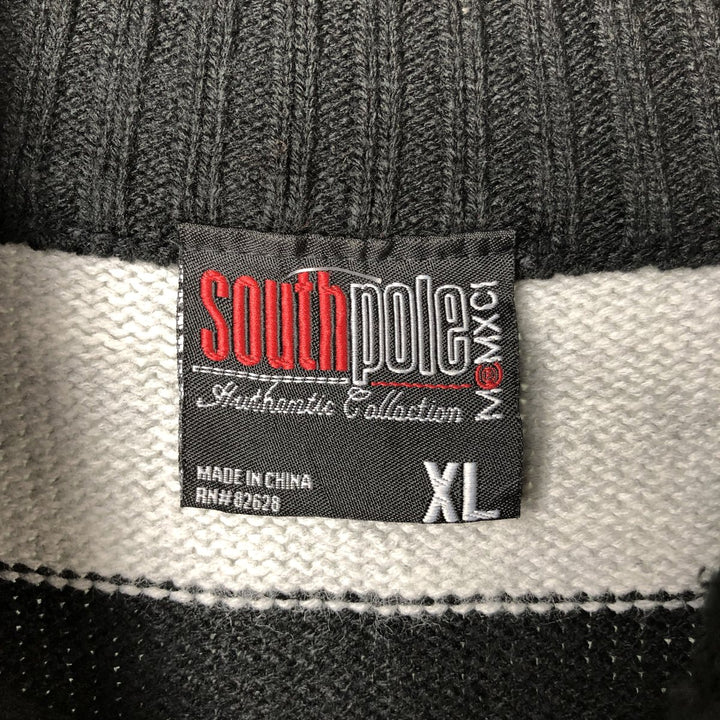 SOUTHPOLE Border Pattern Acrylic Knit Half-Zip Sweater, Men's Size XL acrylic gray type Vintage Second Hand