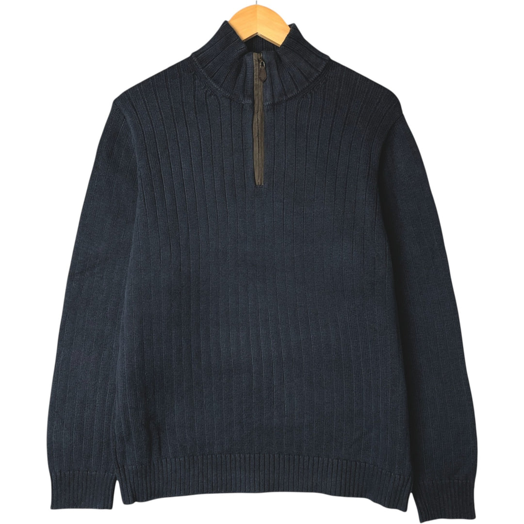 Brooks Brothers 346 Ribbed Cotton Knit Half-Zip Sweater, Men's Size L cotton navy blue type Vintage Second Hand