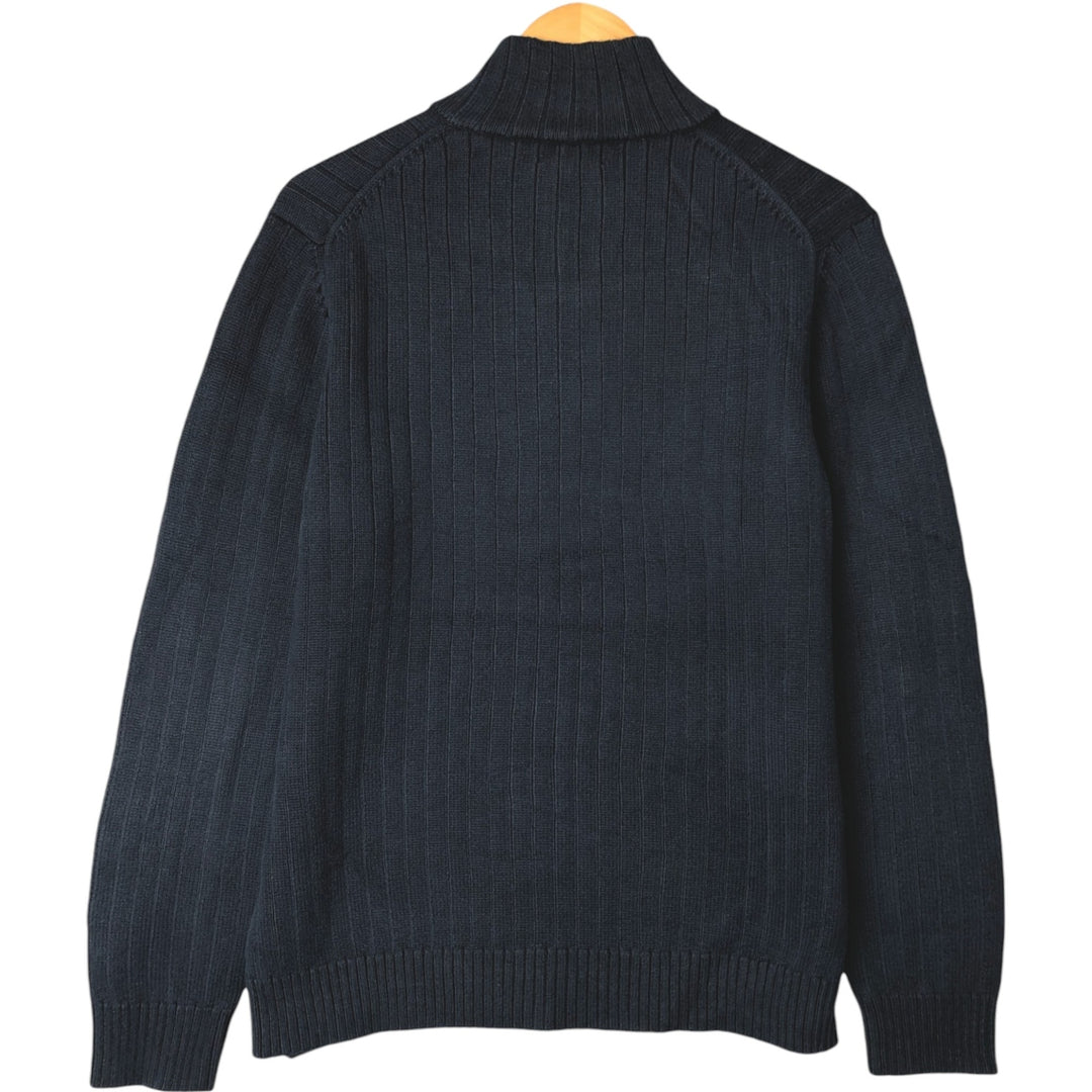 Brooks Brothers 346 Ribbed Cotton Knit Half-Zip Sweater, Men's Size L cotton navy blue type Vintage Second Hand