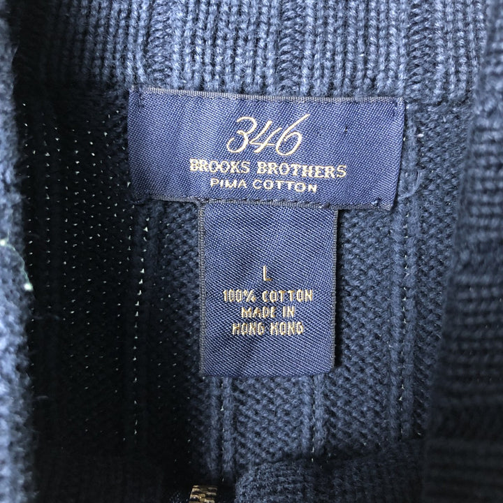 Brooks Brothers 346 Ribbed Cotton Knit Half-Zip Sweater, Men's Size L cotton navy blue type Vintage Second Hand