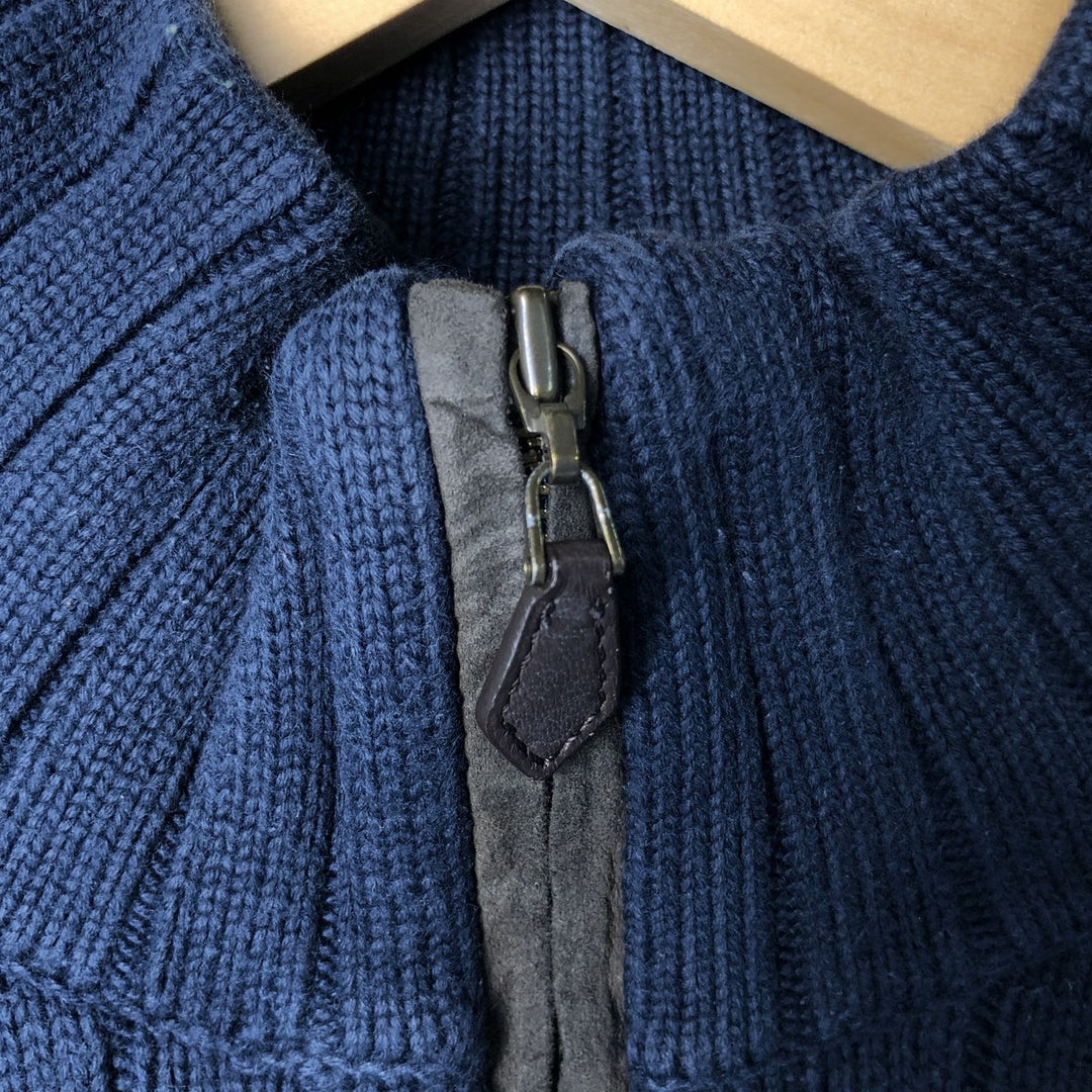 Brooks Brothers 346 Ribbed Cotton Knit Half-Zip Sweater, Men's Size L cotton navy blue type Vintage Second Hand