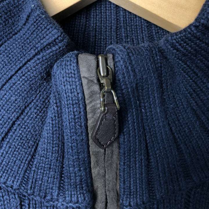 Brooks Brothers 346 Ribbed Cotton Knit Half-Zip Sweater, Men's Size L cotton navy blue type Vintage Second Hand