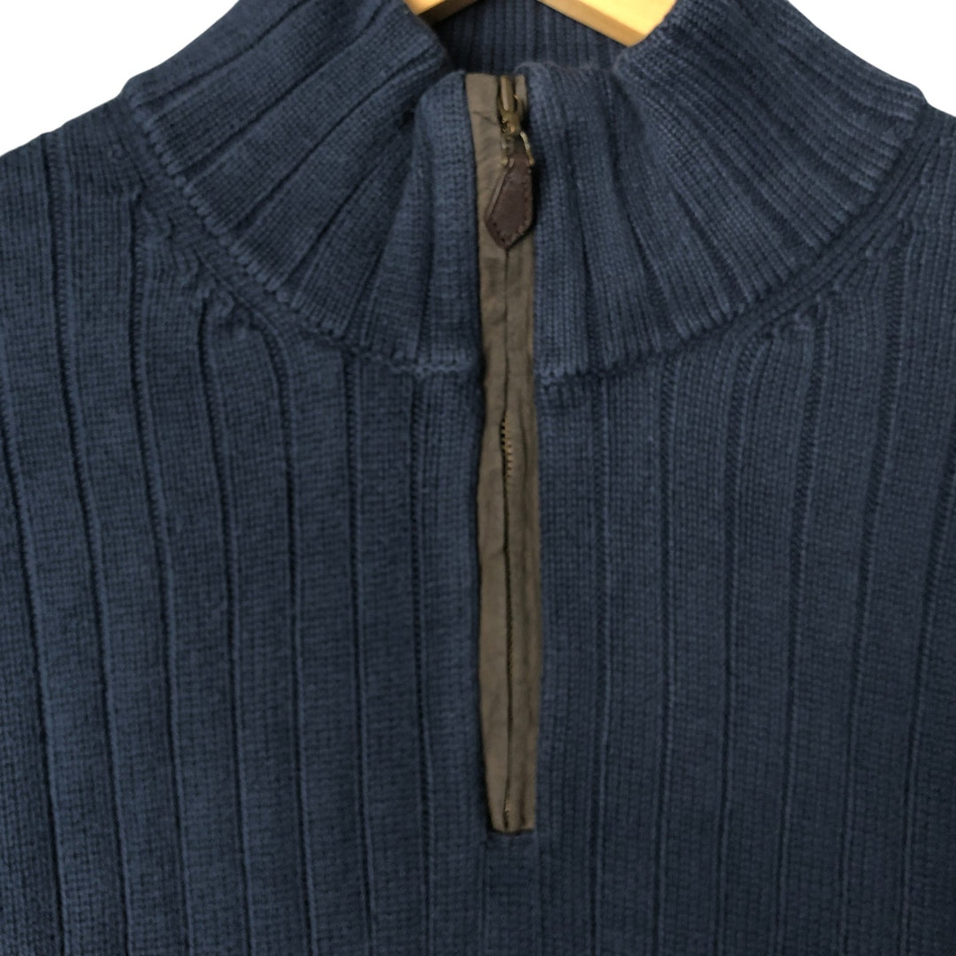 Brooks Brothers 346 Ribbed Cotton Knit Half-Zip Sweater, Men's Size L cotton navy blue type Vintage Second Hand