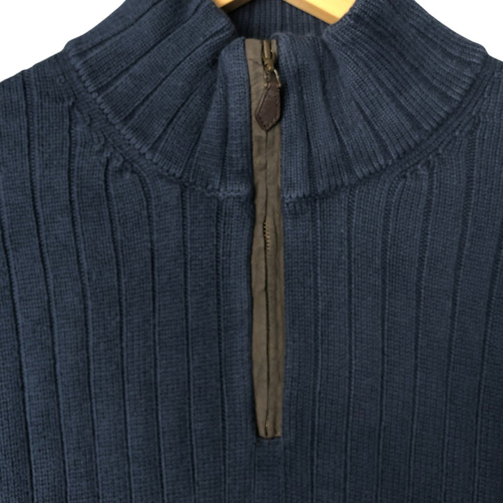 Brooks Brothers 346 Ribbed Cotton Knit Half-Zip Sweater, Men's Size L cotton navy blue type Vintage Second Hand