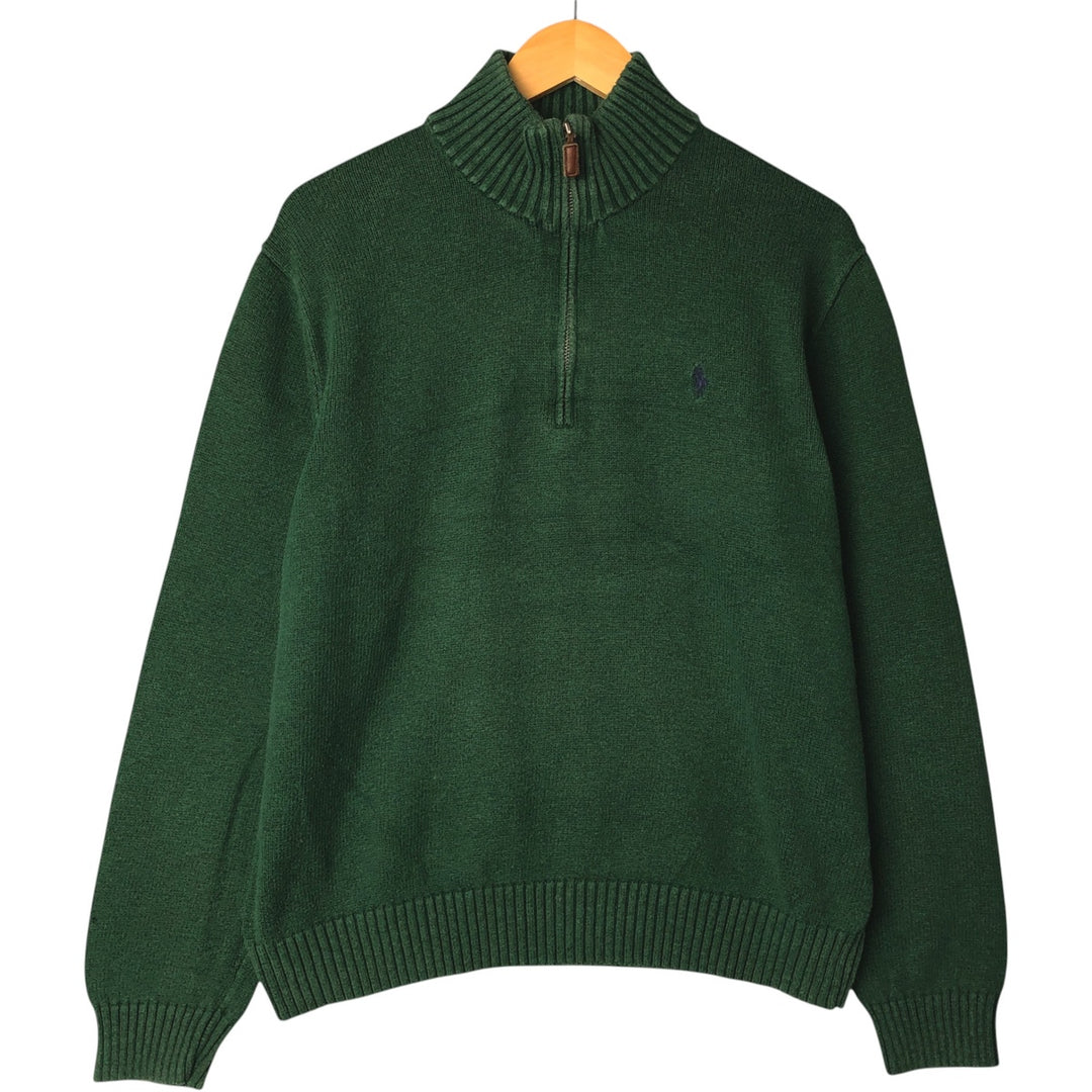 Ralph Lauren POLO RALPH LAUREN Cotton knit half zip sweater Men's XL size cotton green type Vintage Second Hand