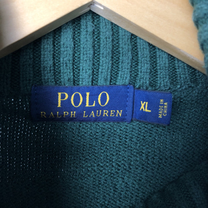 Ralph Lauren POLO RALPH LAUREN Cotton knit half zip sweater Men's XL size cotton green type Vintage Second Hand