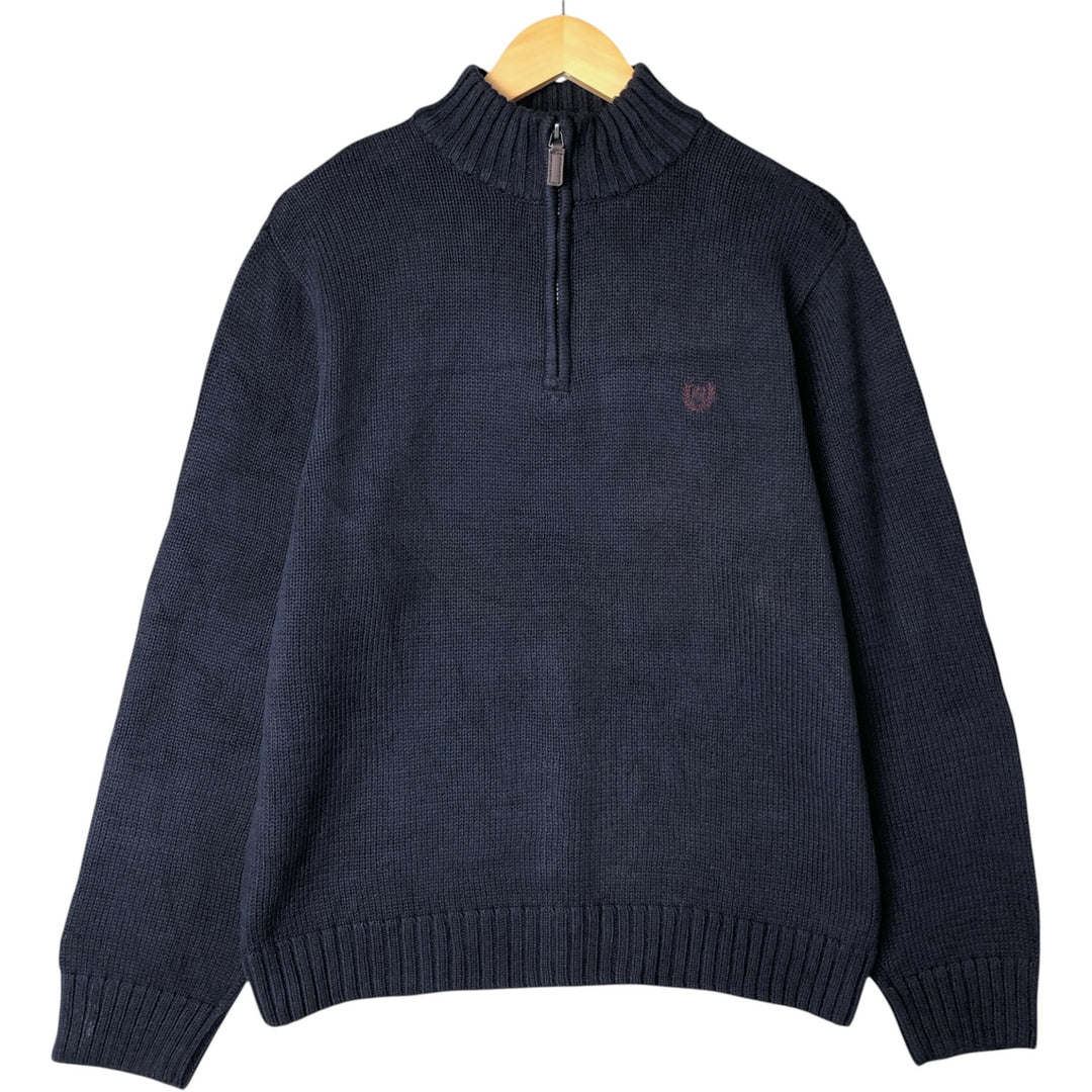CHAPS Cotton Knit Half Zip Sweater, Men's Size L cotton navy blue type Vintage Second Hand