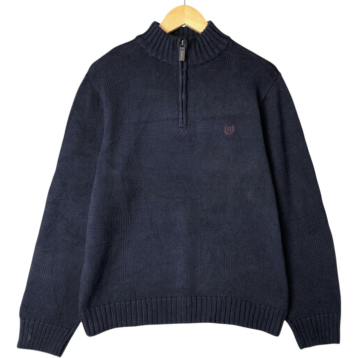 CHAPS Cotton Knit Half Zip Sweater, Men's Size L cotton navy blue type Vintage Second Hand
