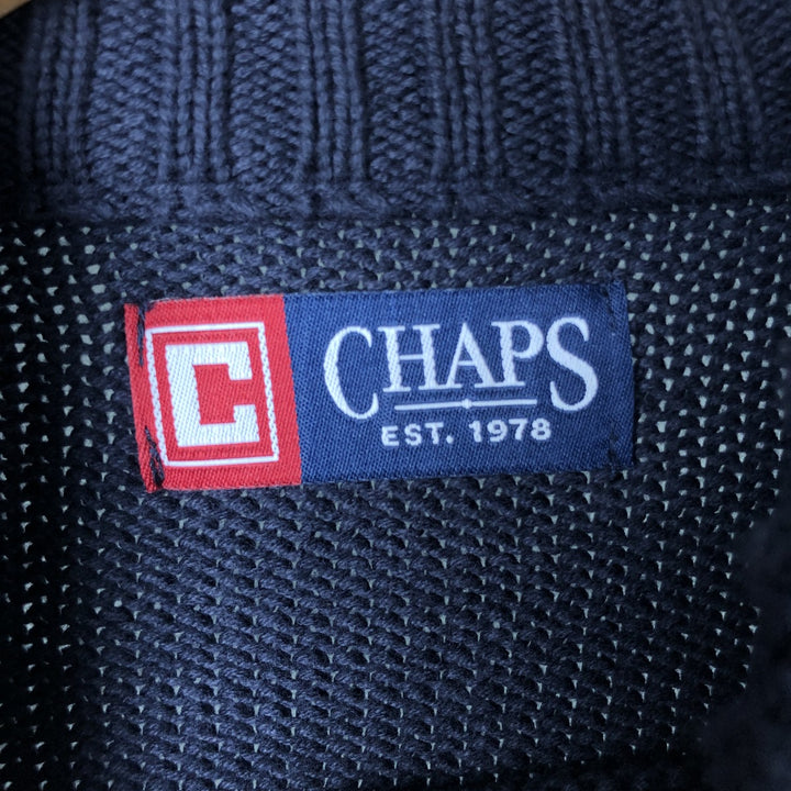CHAPS Cotton Knit Half Zip Sweater, Men's Size L cotton navy blue type Vintage Second Hand