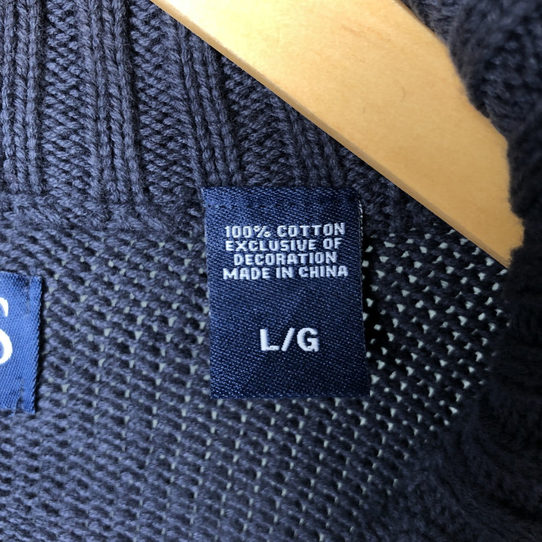 CHAPS Cotton Knit Half Zip Sweater, Men's Size L cotton navy blue type Vintage Second Hand