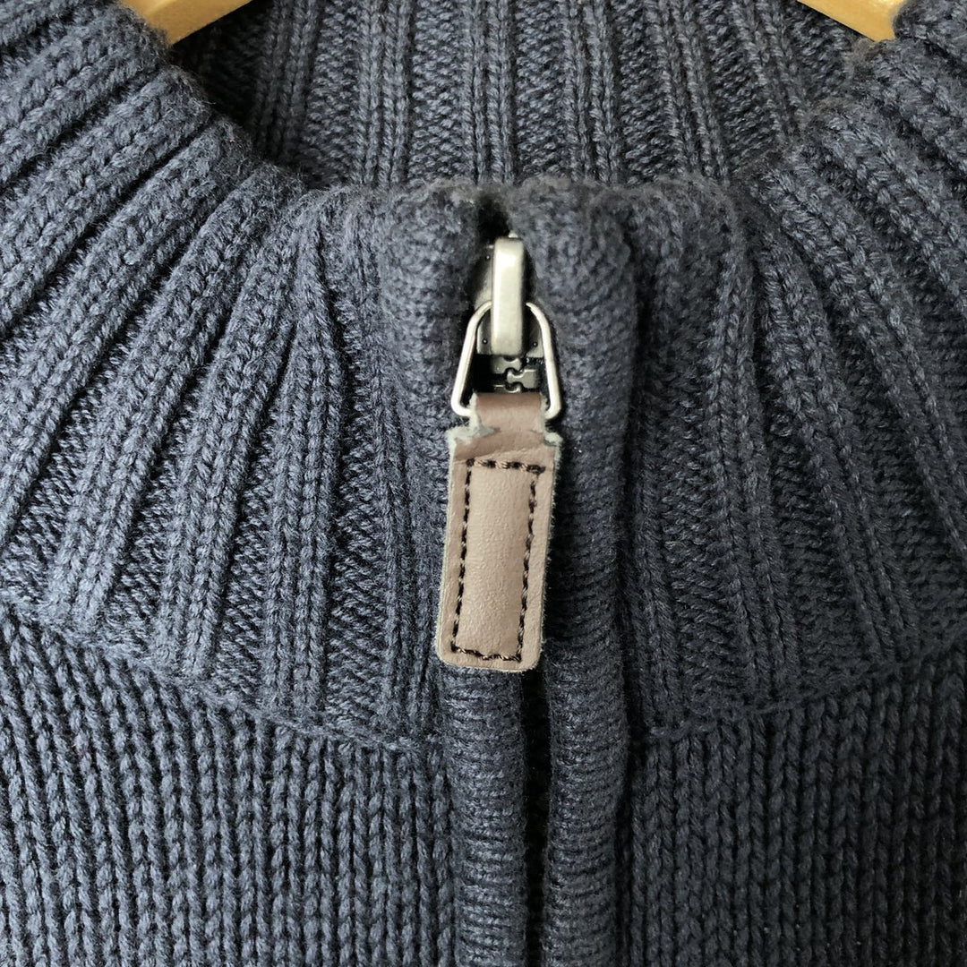 CHAPS Cotton Knit Half Zip Sweater, Men's Size L cotton navy blue type Vintage Second Hand
