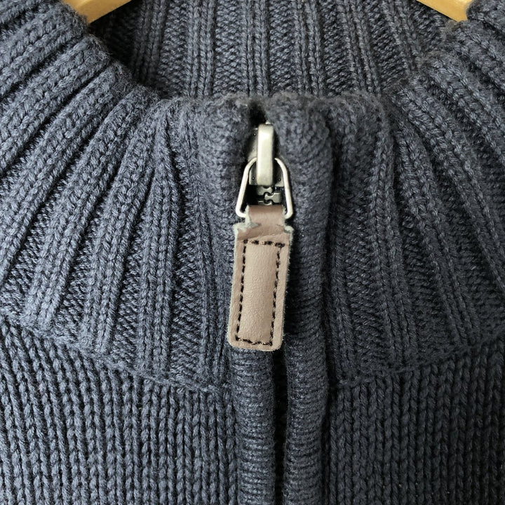CHAPS Cotton Knit Half Zip Sweater, Men's Size L cotton navy blue type Vintage Second Hand