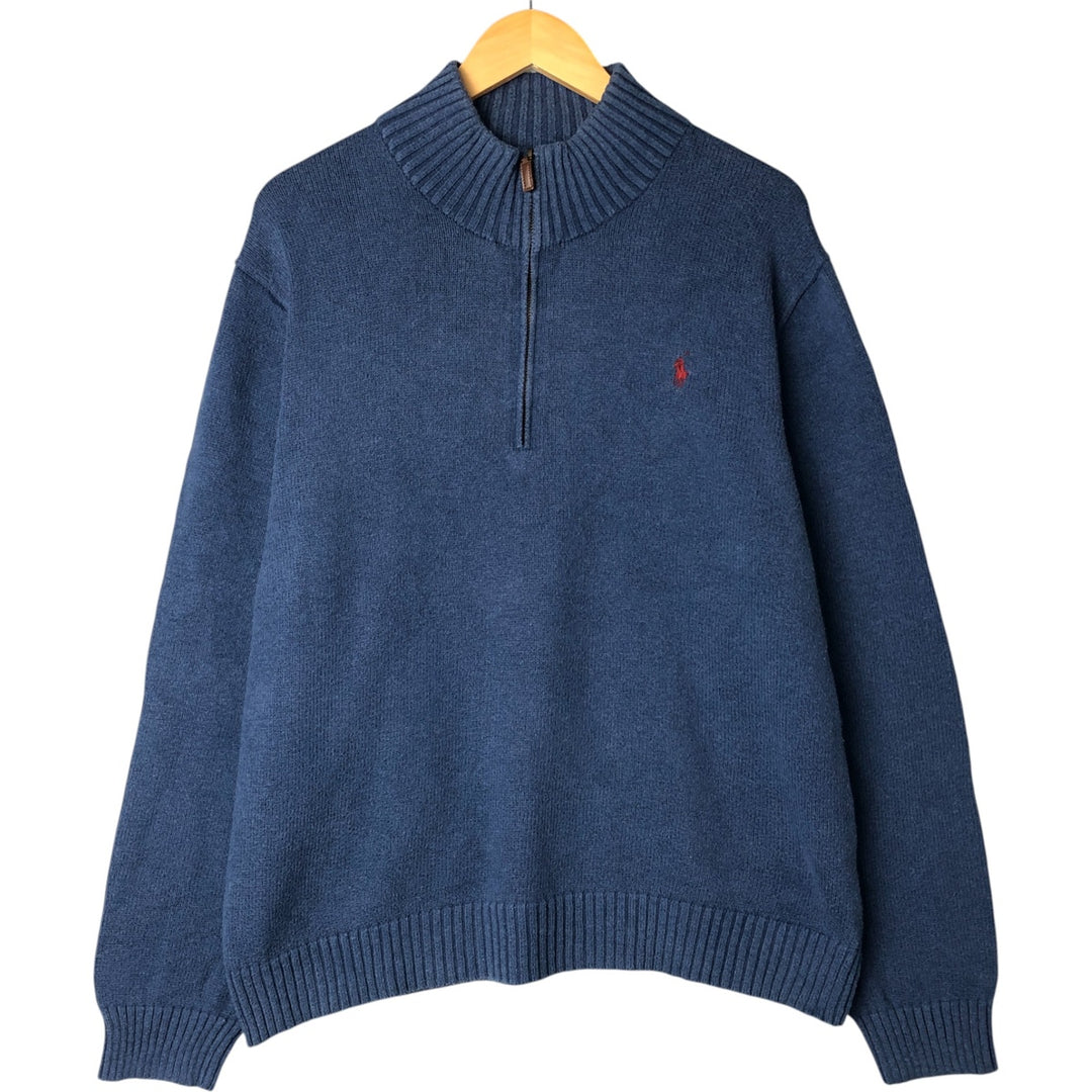 Ralph Lauren POLO RALPH LAUREN Cotton knit half zip sweater Men's M size cotton blue type Vintage Second Hand