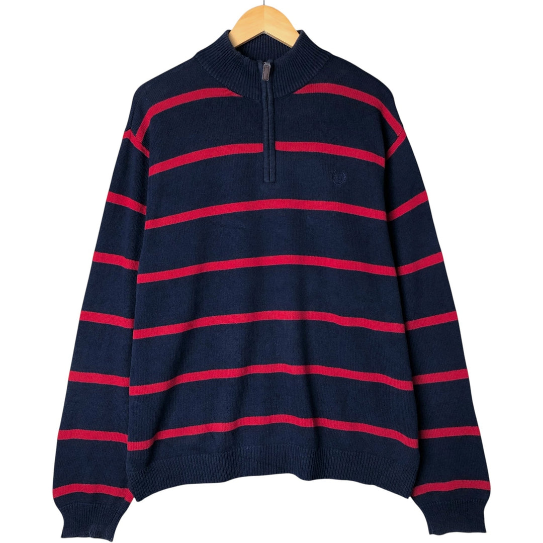 CHAPS Border Pattern Cotton Knit Half-Zip Sweater, Men's Size L cotton navy blue type Vintage Second Hand
