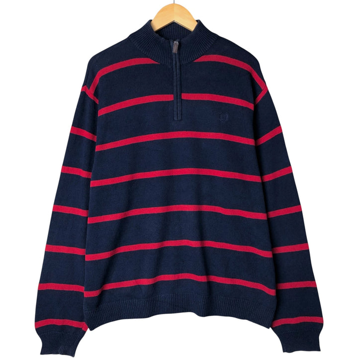 CHAPS Border Pattern Cotton Knit Half-Zip Sweater, Men's Size L cotton navy blue type Vintage Second Hand