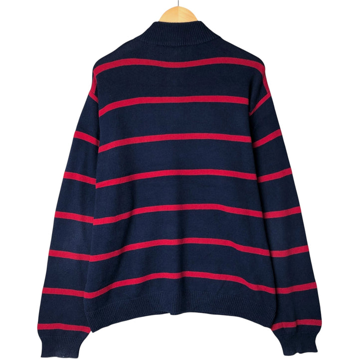 CHAPS Border Pattern Cotton Knit Half-Zip Sweater, Men's Size L cotton navy blue type Vintage Second Hand