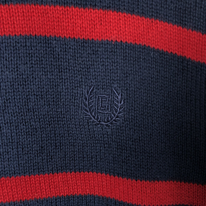 CHAPS Border Pattern Cotton Knit Half-Zip Sweater, Men's Size L cotton navy blue type Vintage Second Hand