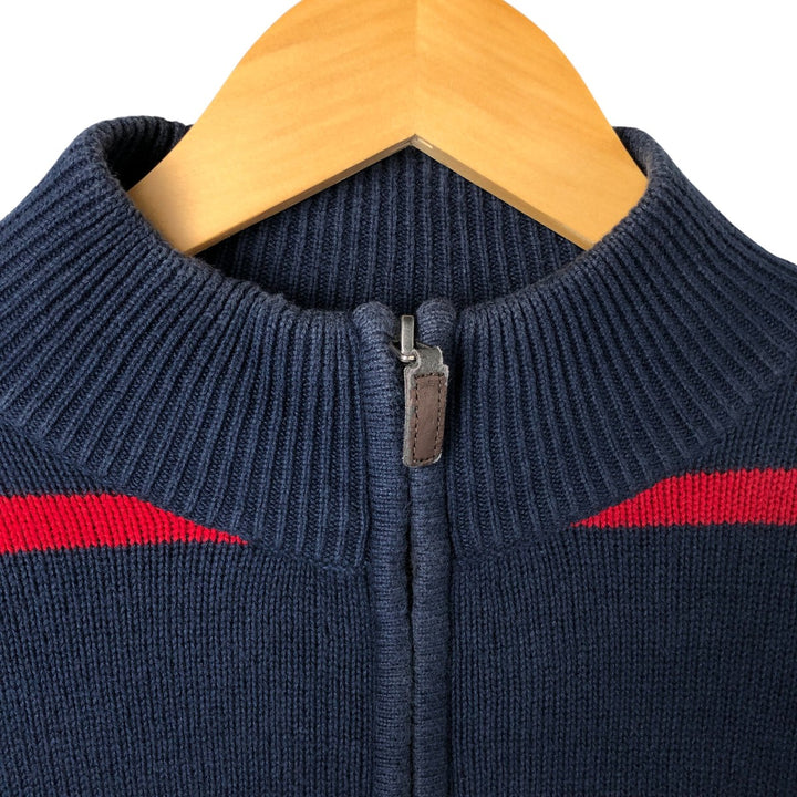 CHAPS Border Pattern Cotton Knit Half-Zip Sweater, Men's Size L cotton navy blue type Vintage Second Hand