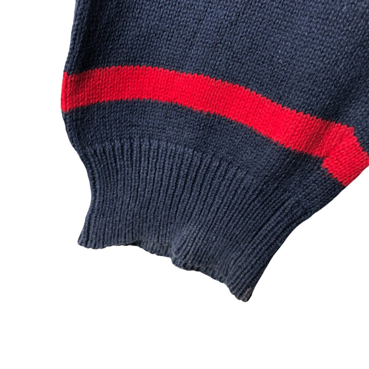 CHAPS Border Pattern Cotton Knit Half-Zip Sweater, Men's Size L cotton navy blue type Vintage Second Hand