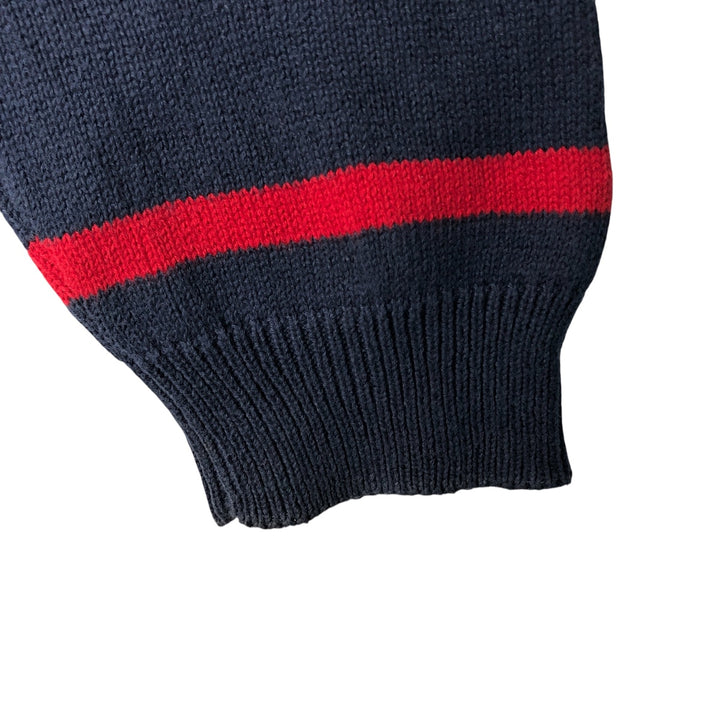 CHAPS Border Pattern Cotton Knit Half-Zip Sweater, Men's Size L cotton navy blue type Vintage Second Hand