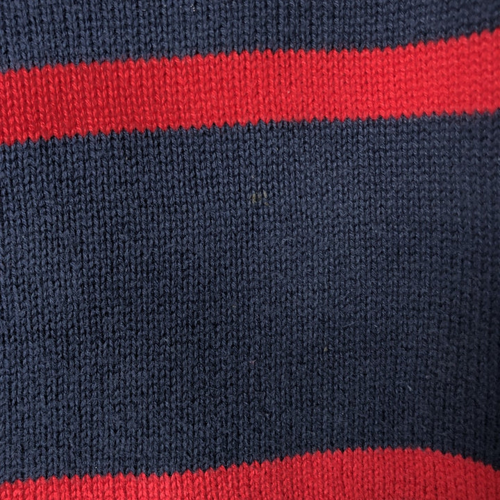 CHAPS Border Pattern Cotton Knit Half-Zip Sweater, Men's Size L cotton navy blue type Vintage Second Hand