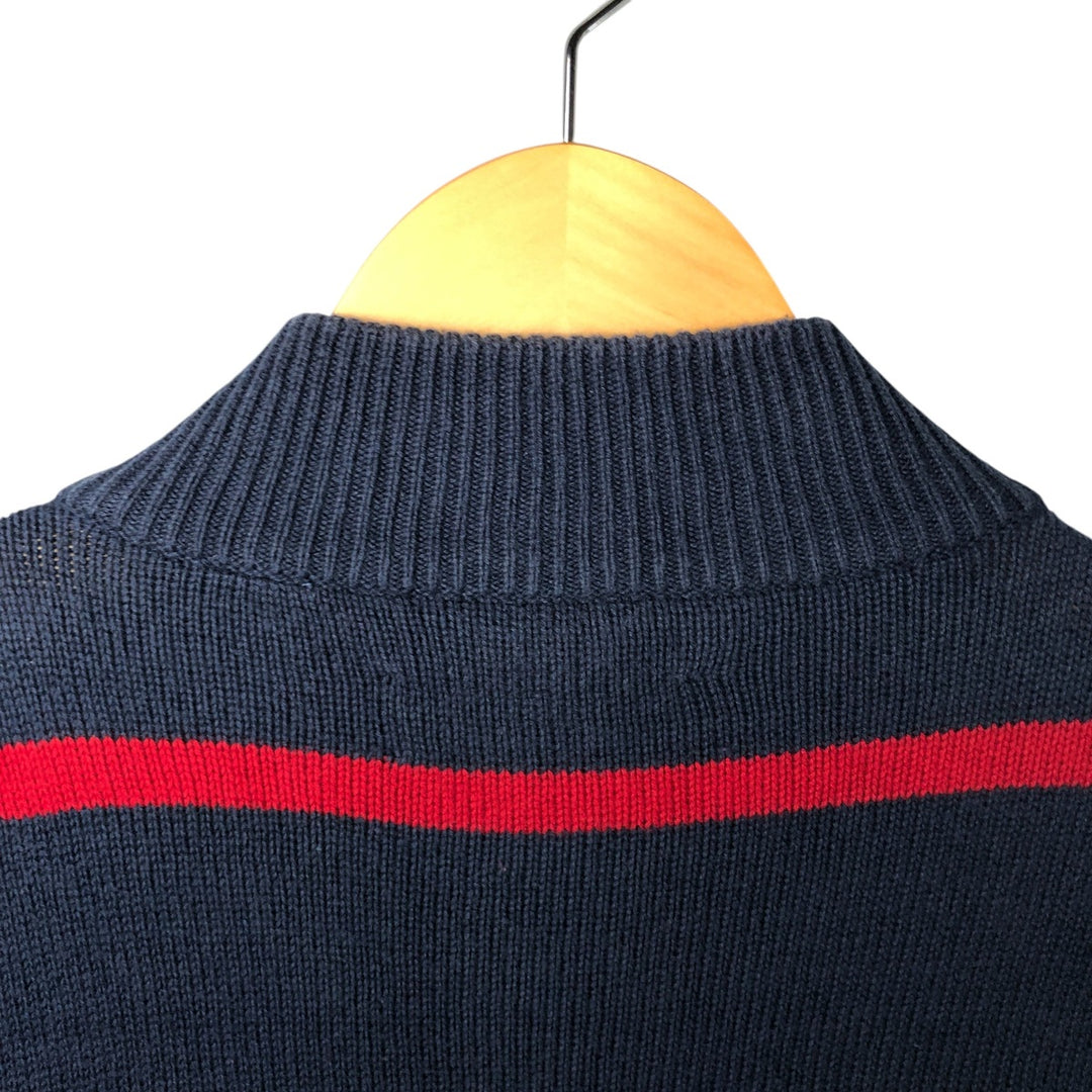 CHAPS Border Pattern Cotton Knit Half-Zip Sweater, Men's Size L cotton navy blue type Vintage Second Hand