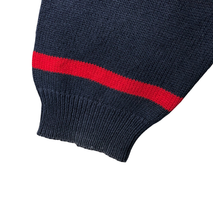 CHAPS Border Pattern Cotton Knit Half-Zip Sweater, Men's Size L cotton navy blue type Vintage Second Hand