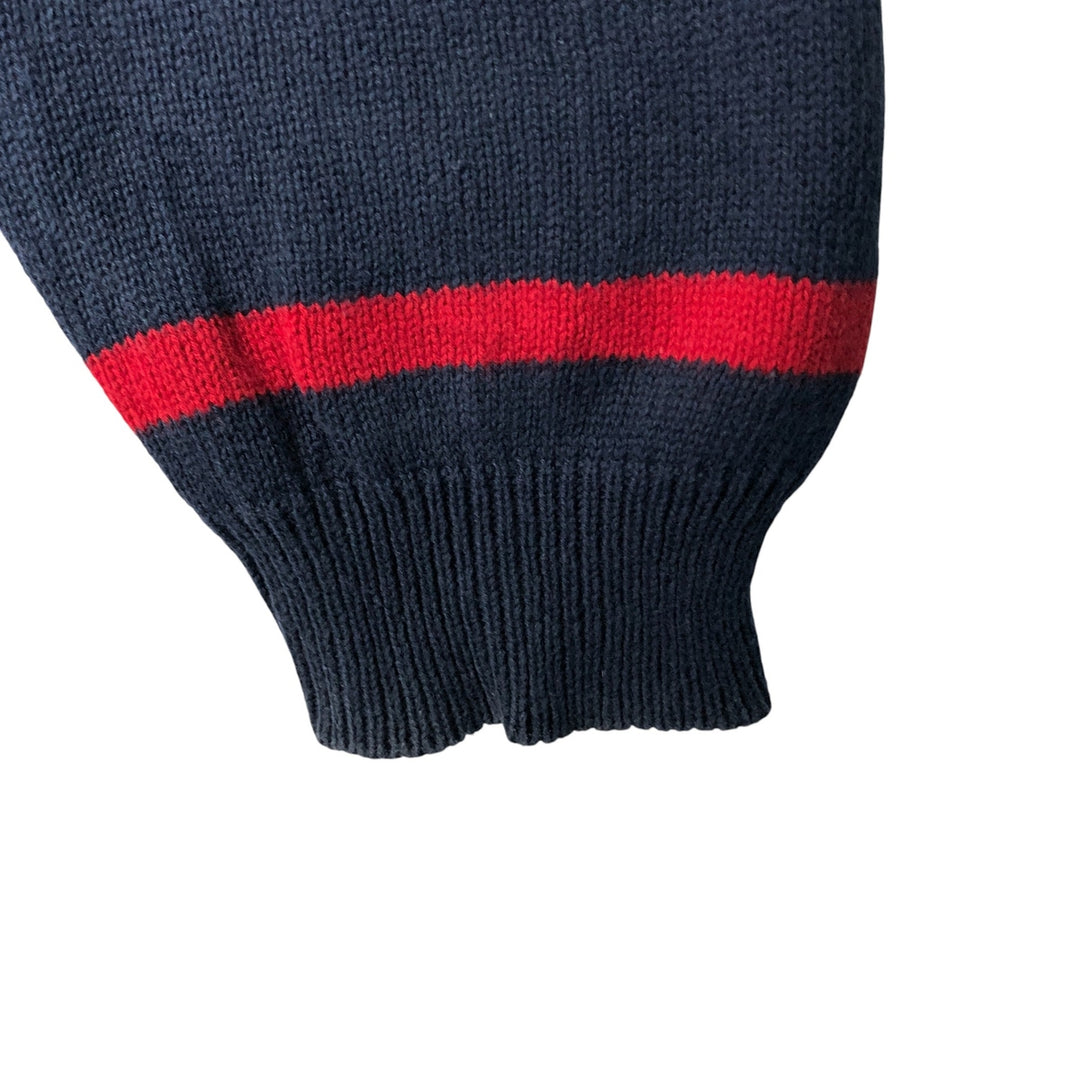 CHAPS Border Pattern Cotton Knit Half-Zip Sweater, Men's Size L cotton navy blue type Vintage Second Hand