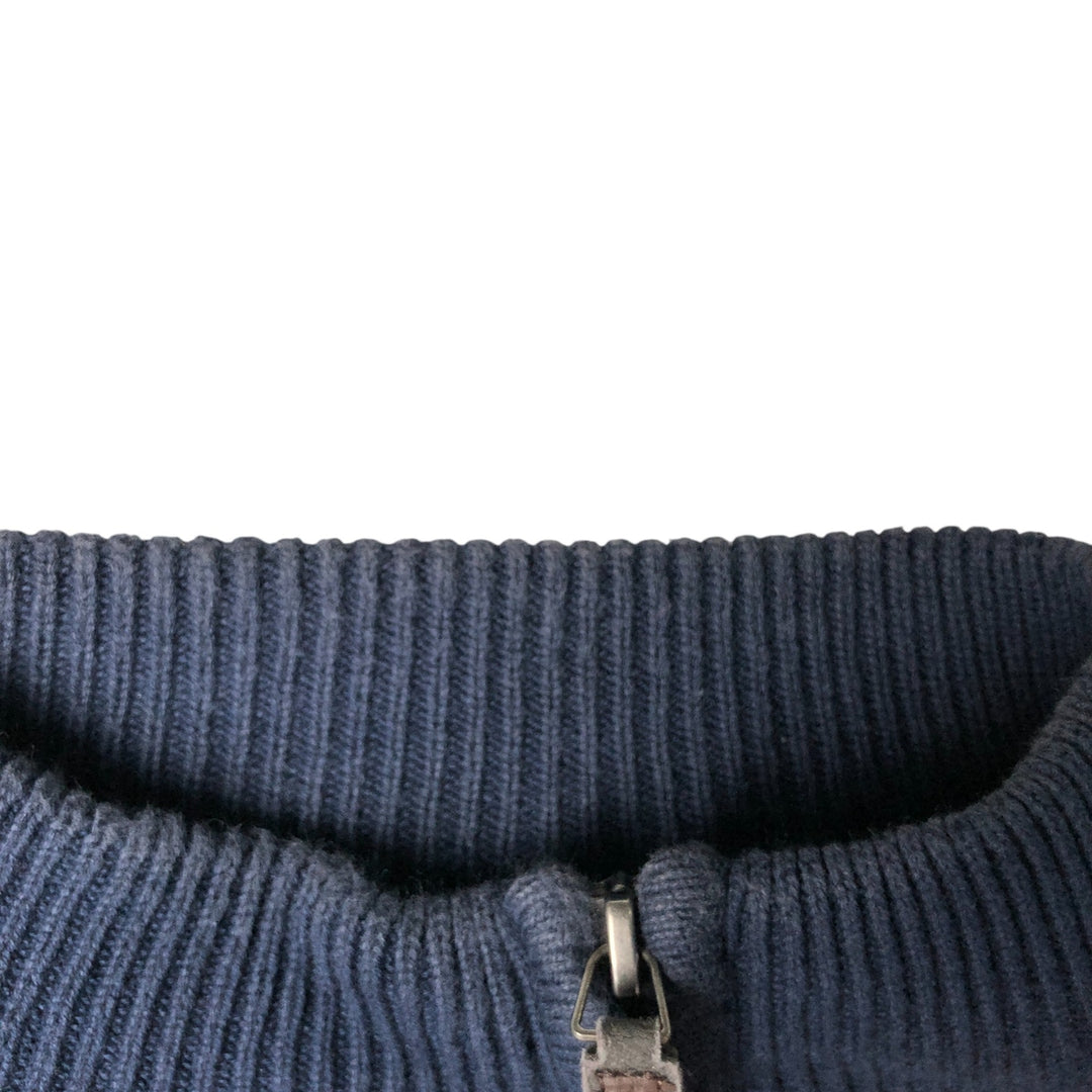 CHAPS Border Pattern Cotton Knit Half-Zip Sweater, Men's Size L cotton navy blue type Vintage Second Hand