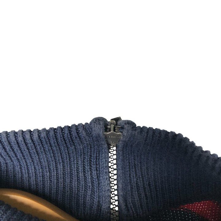CHAPS Border Pattern Cotton Knit Half-Zip Sweater, Men's Size L cotton navy blue type Vintage Second Hand