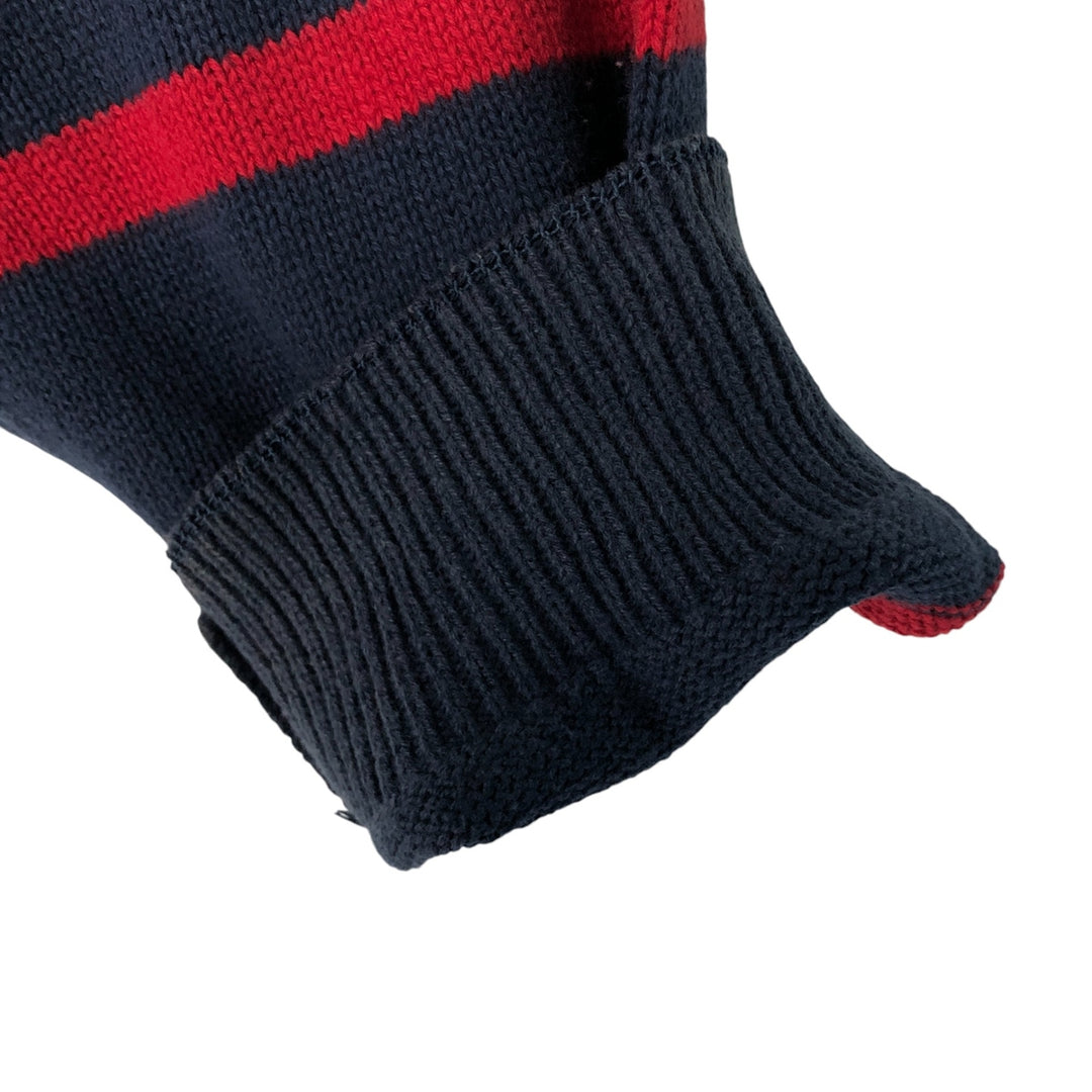 CHAPS Border Pattern Cotton Knit Half-Zip Sweater, Men's Size L cotton navy blue type Vintage Second Hand