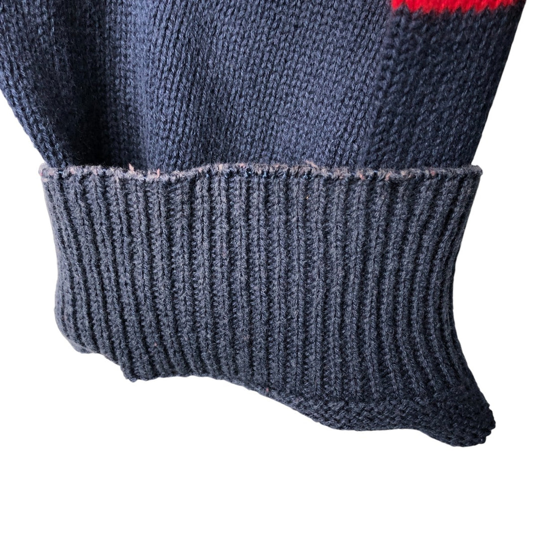 CHAPS Border Pattern Cotton Knit Half-Zip Sweater, Men's Size L cotton navy blue type Vintage Second Hand