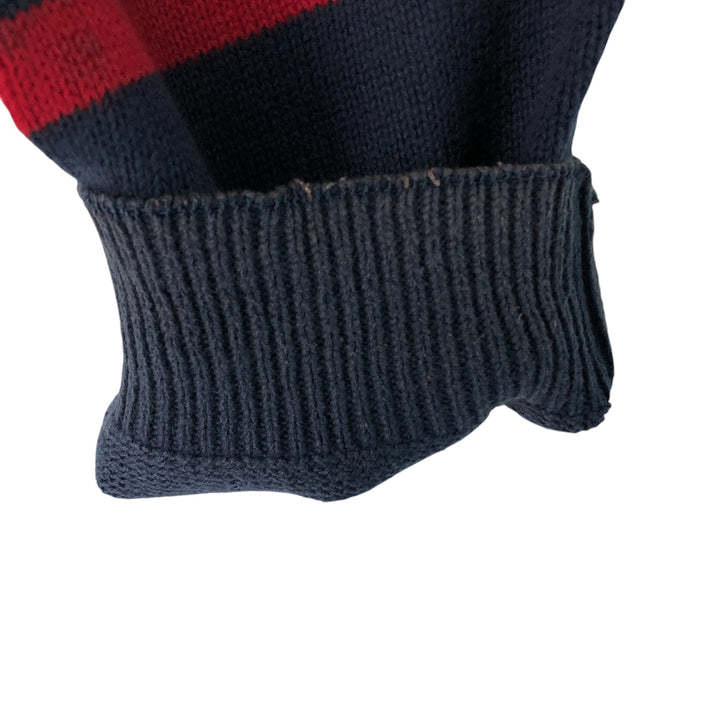 CHAPS Border Pattern Cotton Knit Half-Zip Sweater, Men's Size L cotton navy blue type Vintage Second Hand