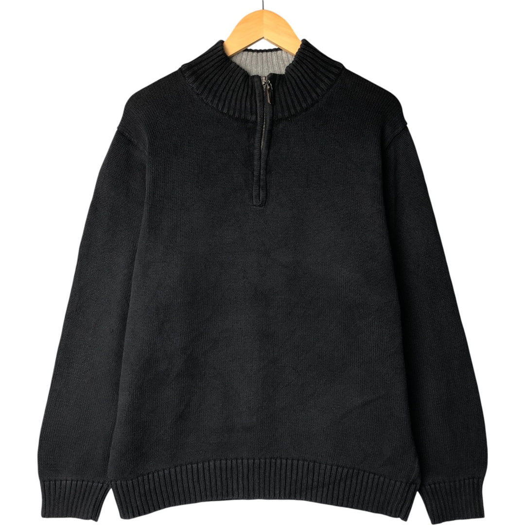 90s-00'S LLBean Cotton Knit Half-Zip Sweater, Men's Size L, Vintage cotton black type Vintage Second Hand
