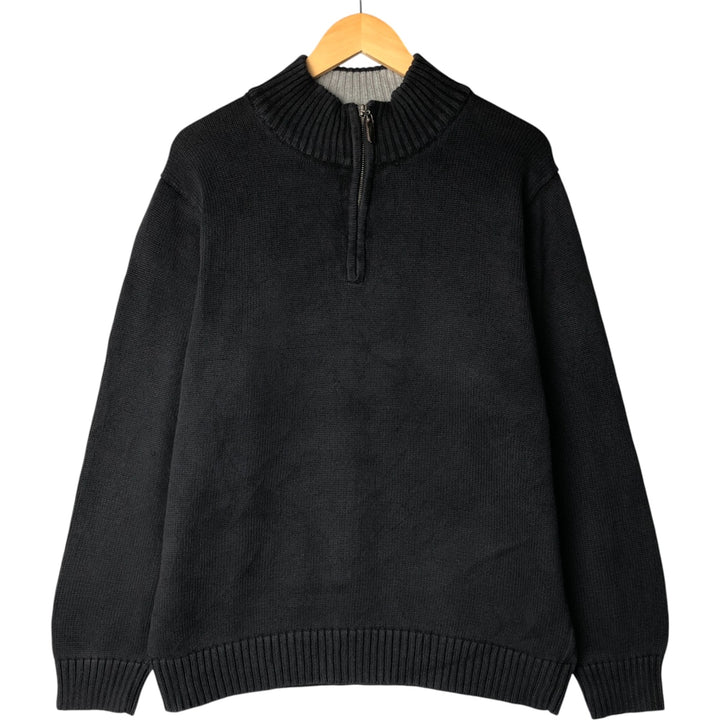 90s-00'S LLBean Cotton Knit Half-Zip Sweater, Men's Size L, Vintage cotton black type Vintage Second Hand