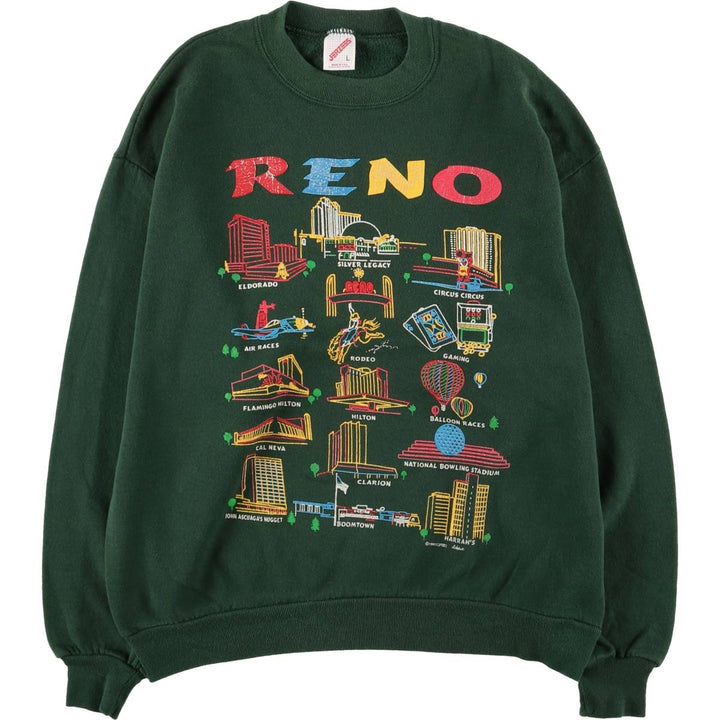 Vintage 90'S Jerzees printed sweatshirt, made in the USA, size L, men's cotton Green type dark green Vintage Second Hand