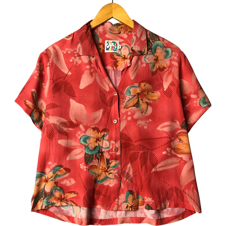 90'S JAMS WORLD Botanical Pattern Open Collar Rayon Hawaiian Aloha Shirt, Made in Hawaii, Women's Size Medium Rayon pink type Vintage Second Hand