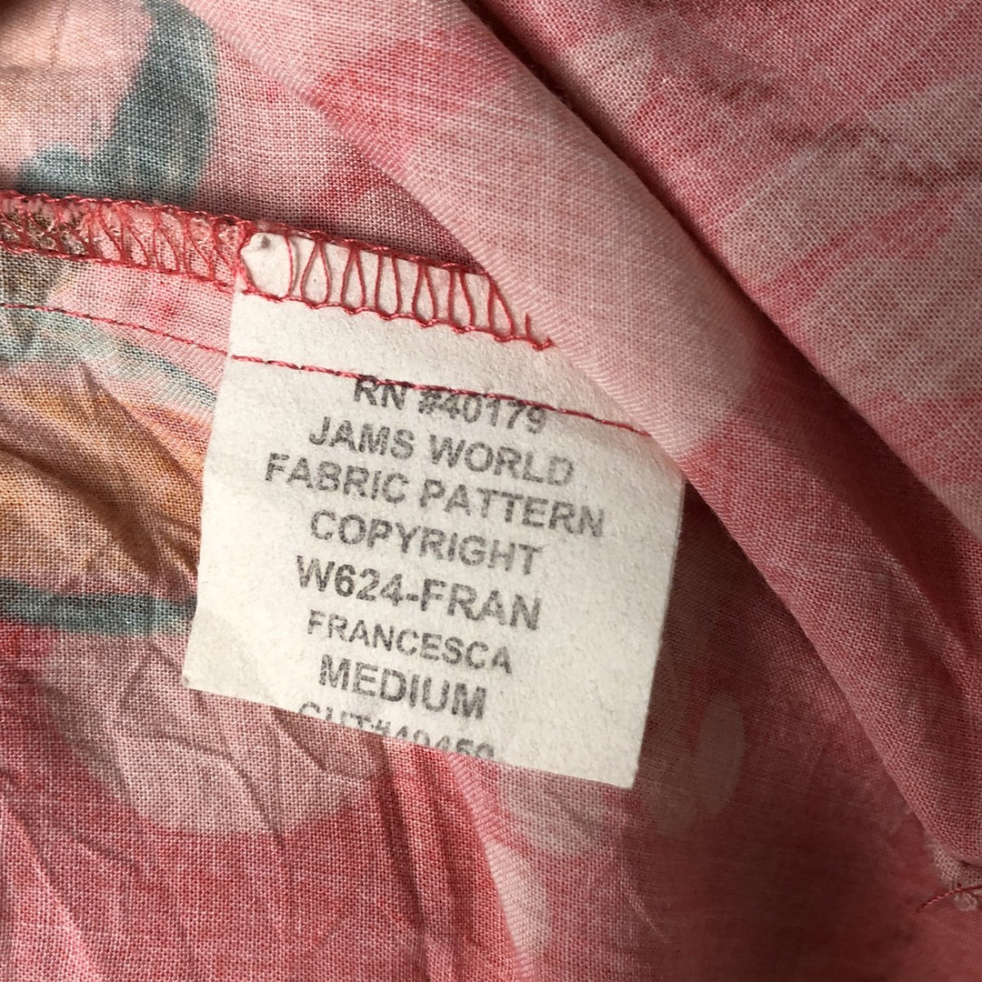 90'S JAMS WORLD Botanical Pattern Open Collar Rayon Hawaiian Aloha Shirt, Made in Hawaii, Women's Size Medium Rayon pink type Vintage Second Hand