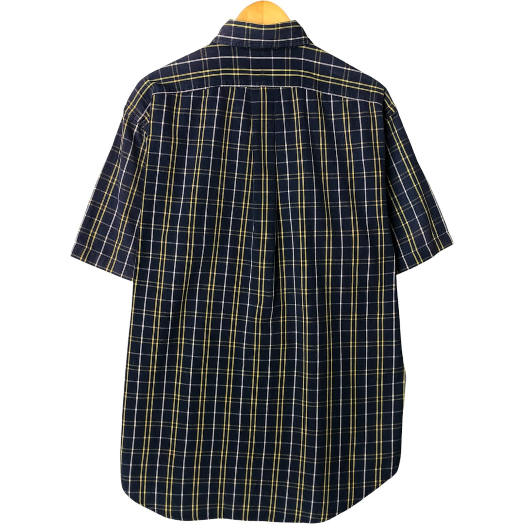 Ralph Lauren BLAIRE short sleeve button down check shirt, men's size M cotton navy blue type Vintage Second Hand