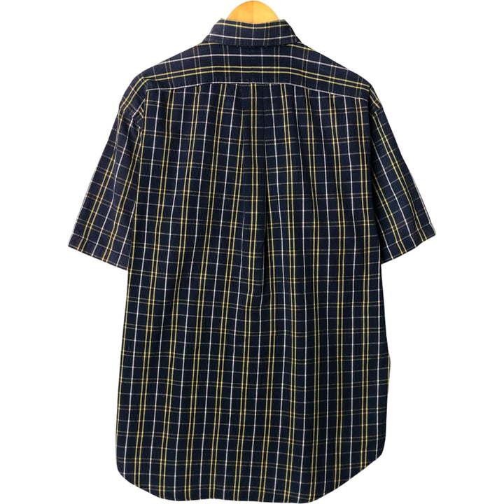 Ralph Lauren BLAIRE short sleeve button down check shirt, men's size M cotton navy blue type Vintage Second Hand