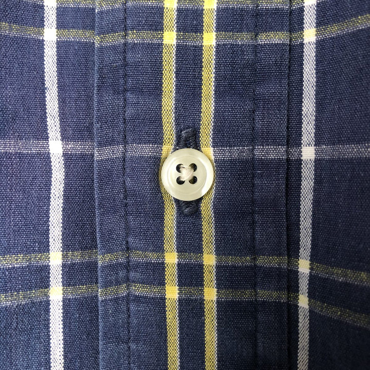 Ralph Lauren BLAIRE short sleeve button down check shirt, men's size M cotton navy blue type Vintage Second Hand