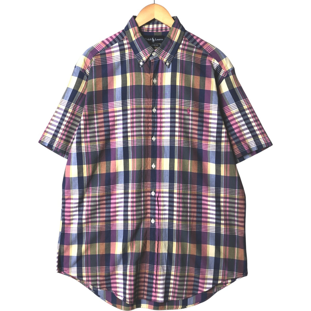 Ralph Lauren Classic Fit short sleeve button down check shirt, men's size L cotton purple type Vintage Second Hand