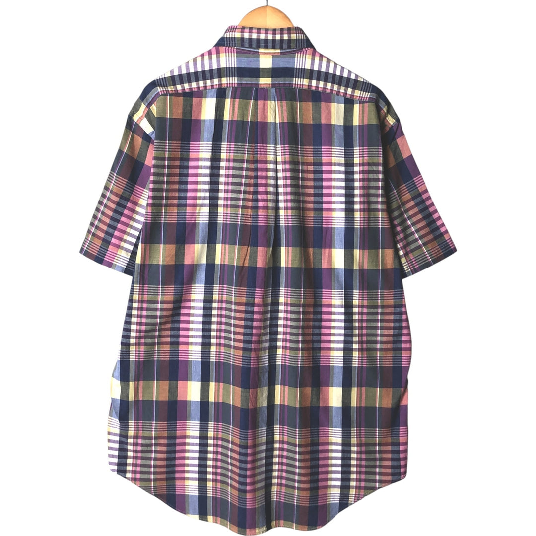 Ralph Lauren Classic Fit short sleeve button down check shirt, men's size L cotton purple type Vintage Second Hand