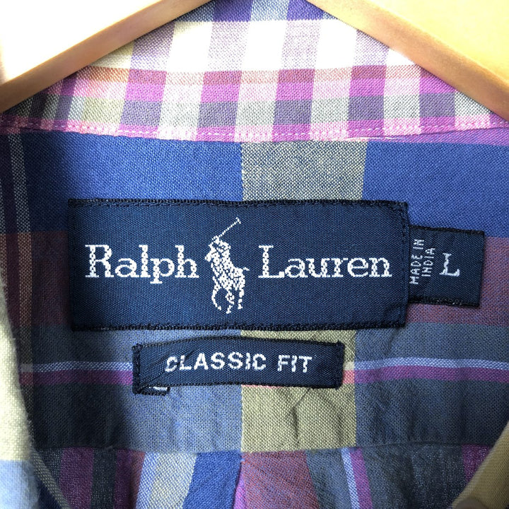 Ralph Lauren Classic Fit short sleeve button down check shirt, men's size L cotton purple type Vintage Second Hand