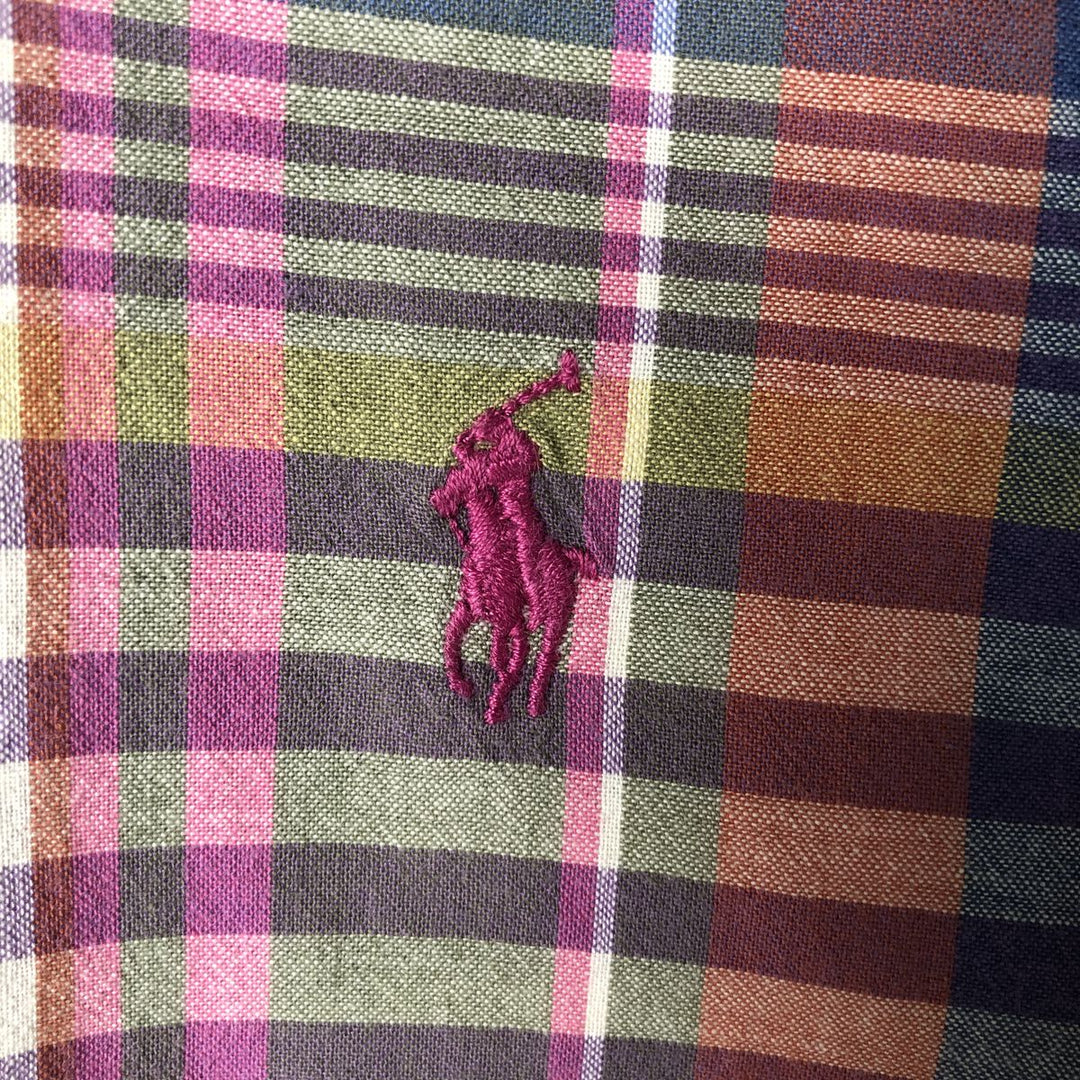 Ralph Lauren Classic Fit short sleeve button down check shirt, men's size L cotton purple type Vintage Second Hand